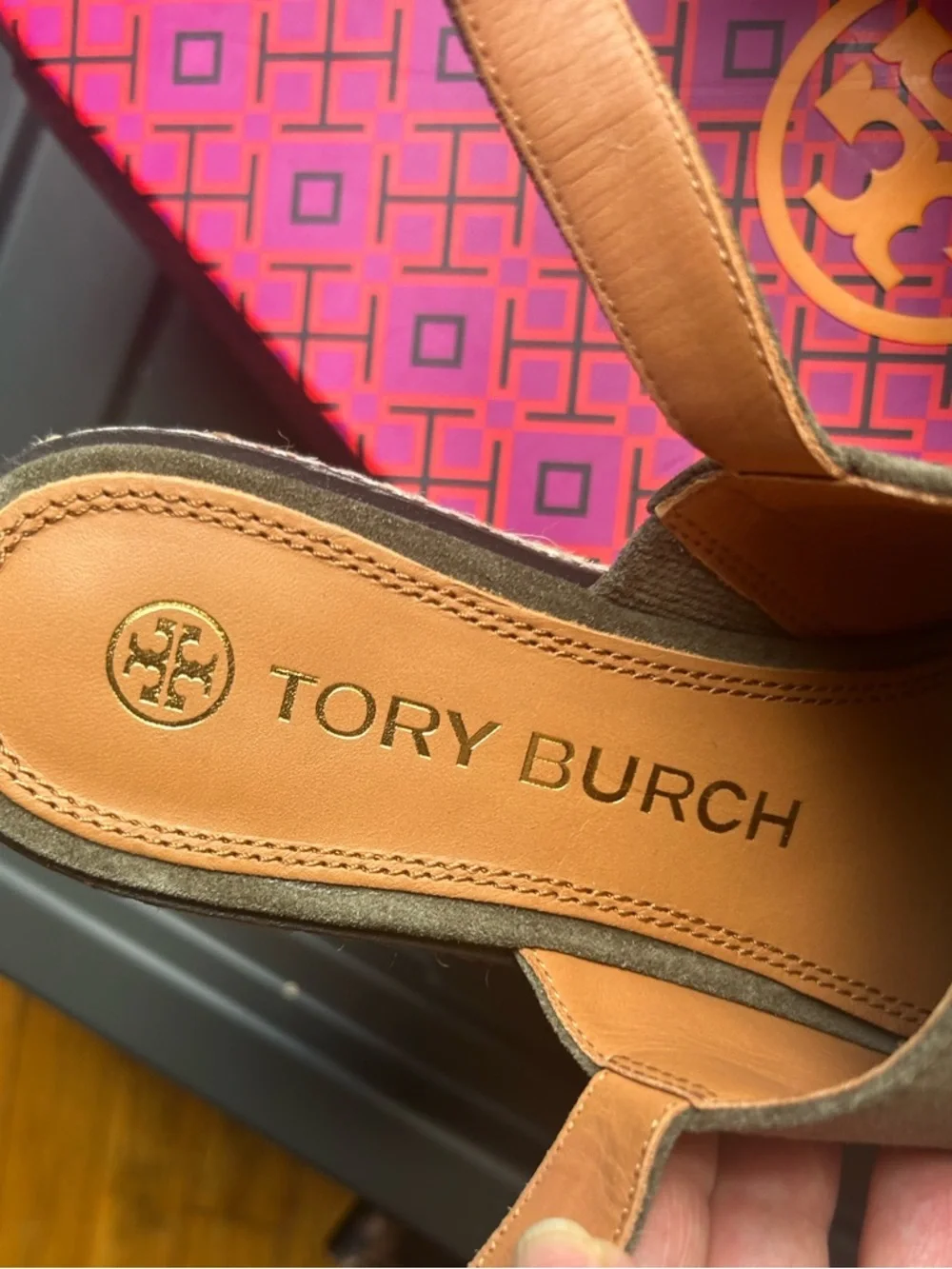 New with Box Tory Burch Ankle Strap Espadrille Sandal - Olive
